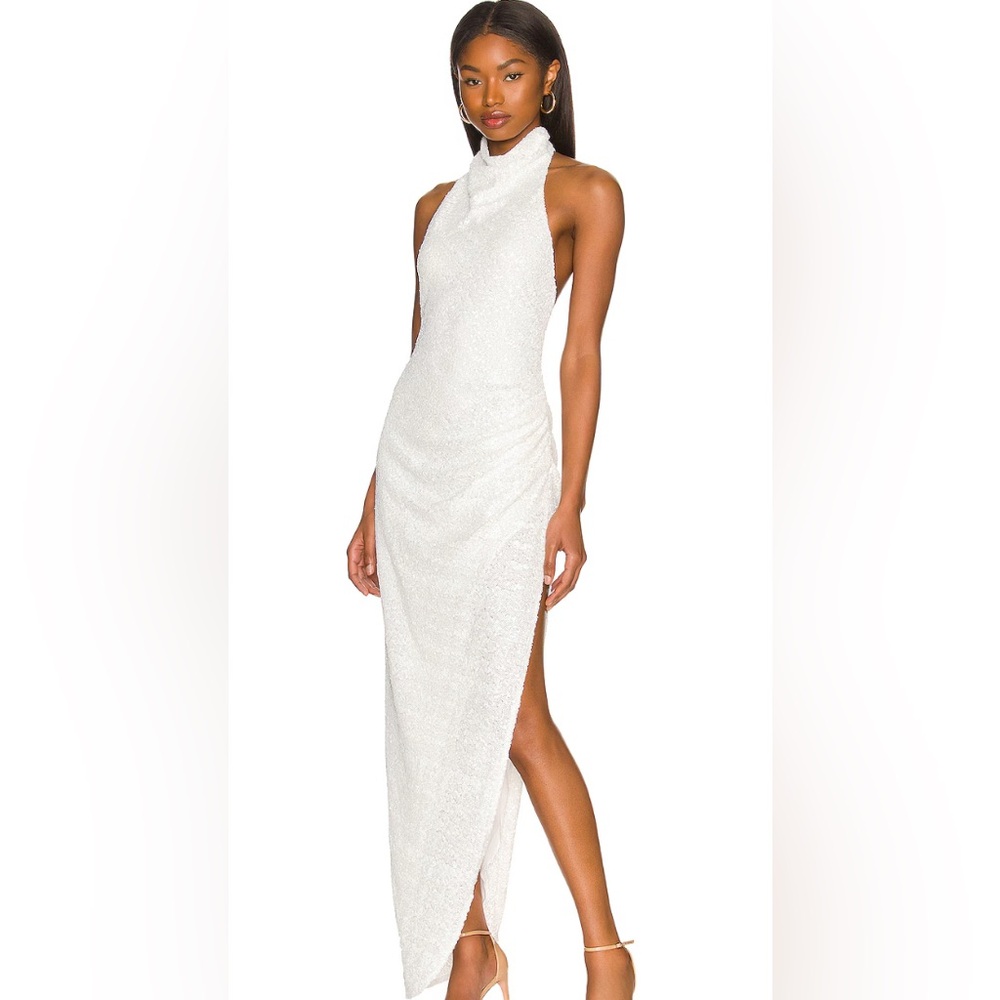Amanda Uprichard White Asymmetrical Halter Sheath Dress